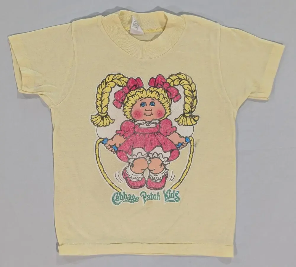 Vintage Cabbage Patch Kids Shirt Youth Small Yellow Jump Rope Graphic Tee